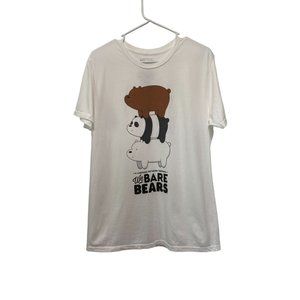 We Bare Bears Cartoon Network Graphic White Short Sleeve T-Shirt Men's Size Lg